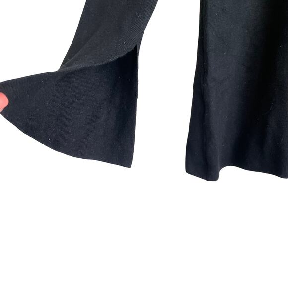 Zara Knit Women Top S Black Round Neck Long Slit Sleeve Side Snap Rocker Goth - Picture 3 of 10